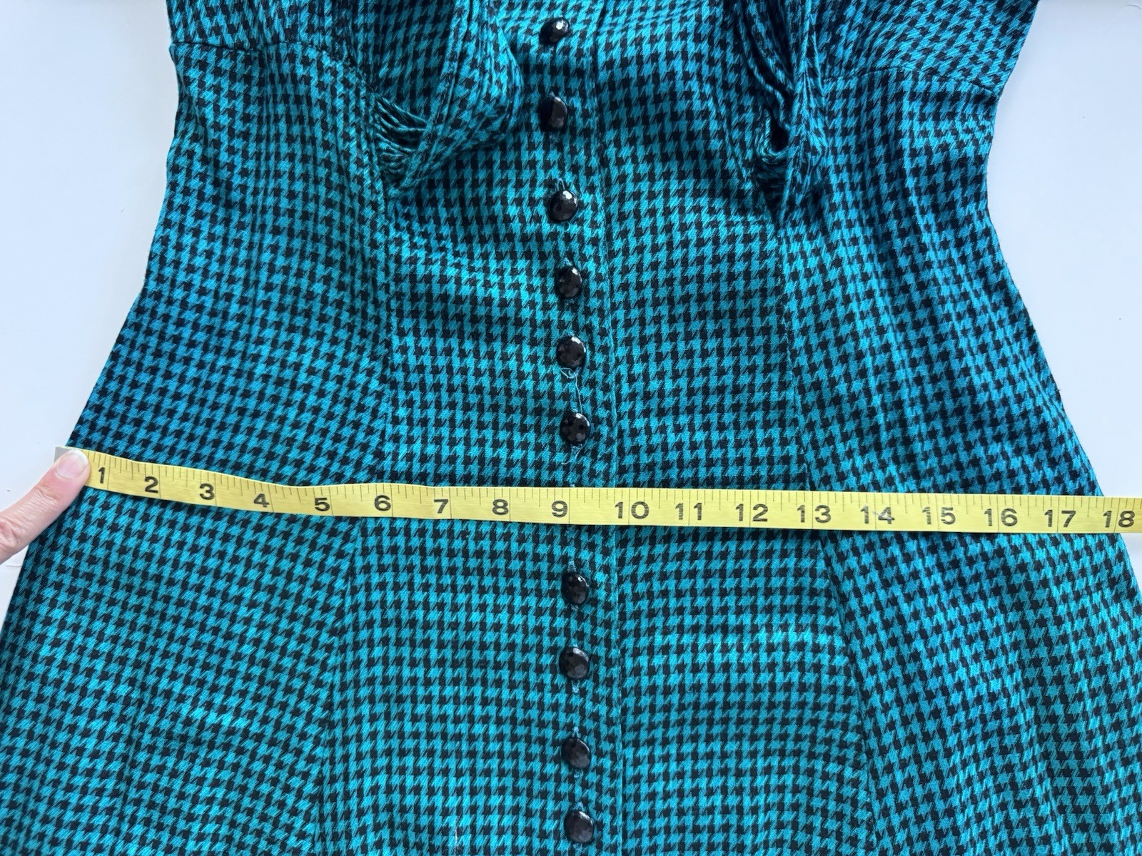 Vintage 80s Sarah Elizabeth Beaded collar Teal Gingham Goth Check Maxi Dress