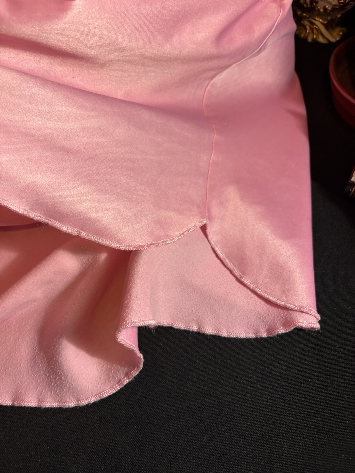 Vtg Satin Soft Pink Anastasia w Strips in gown Nightgown Negligee Gown w Lace
