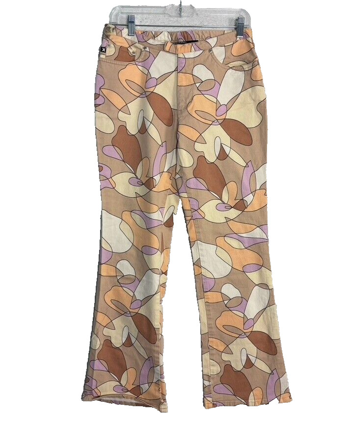 VTG Groovy Flare Jeans Geometric Y2K 5/6 Stretch 29 x 29 90s Multicolor Boho