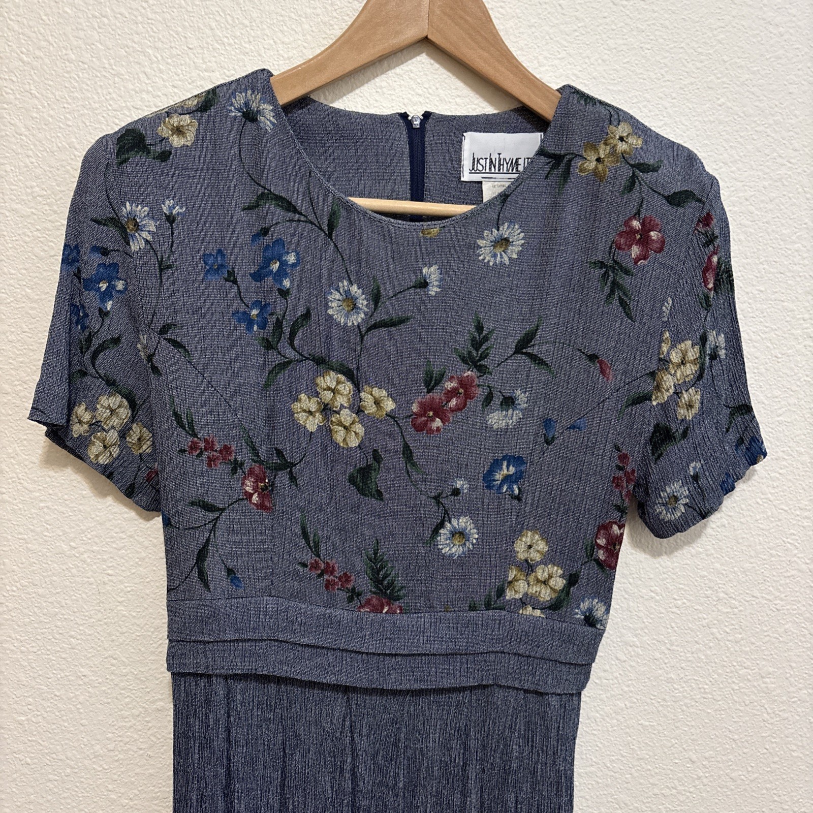 VTG 90s Just In Thyme Petite Art Womens Midi Dress Short Sleeves Back Tie SZ 8