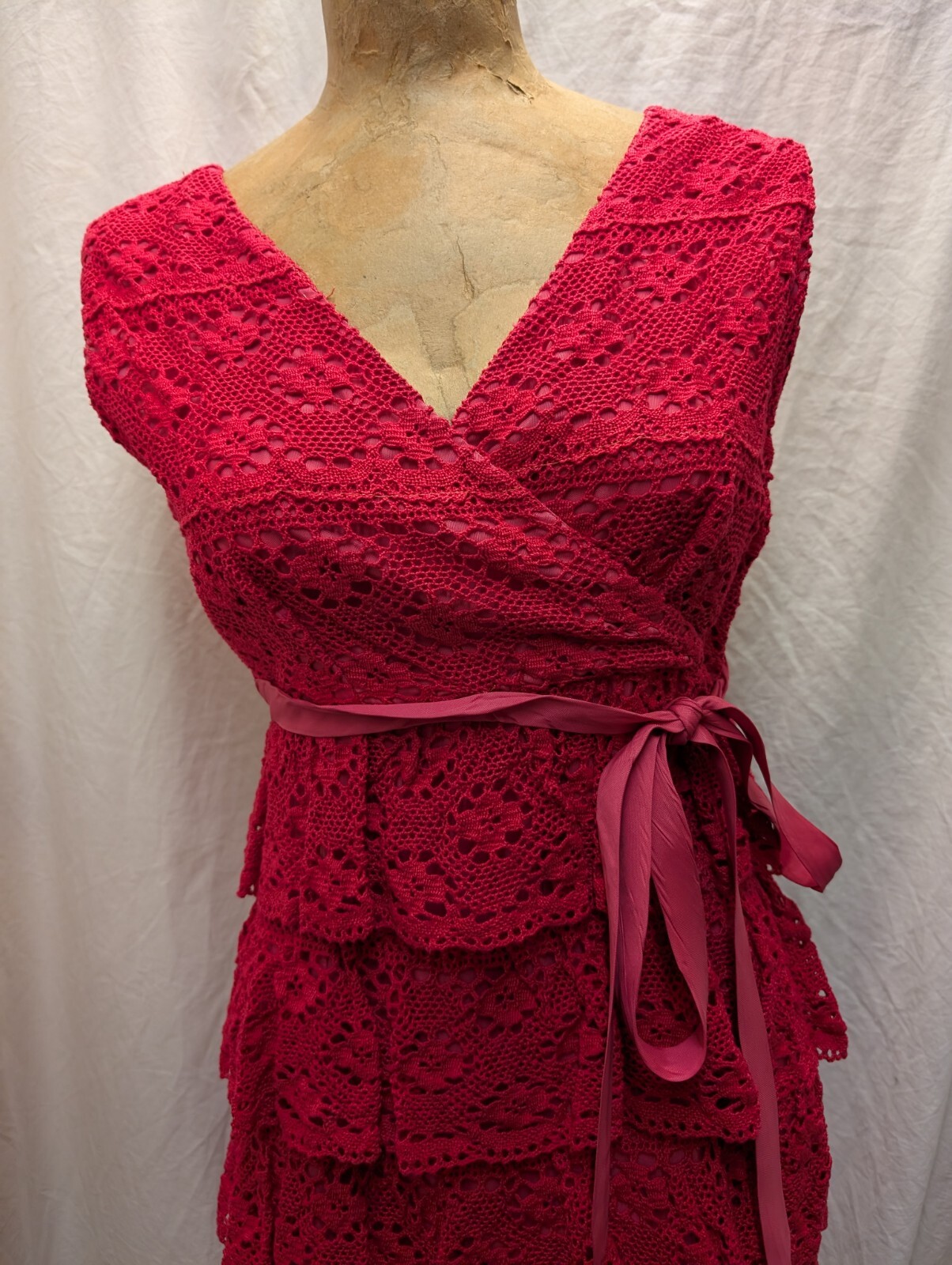 Vintage 1960’s Red Crochet Cotton Lace Mod Dress by Darling Small