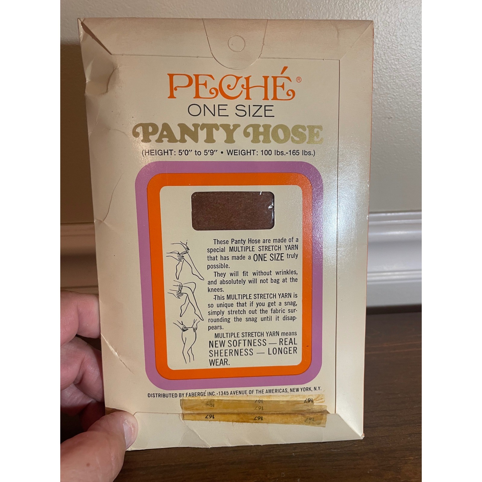 Vintage Peche Pantyhose Honey Sheer 100% Nylon One Size 1972 Retro Packaging