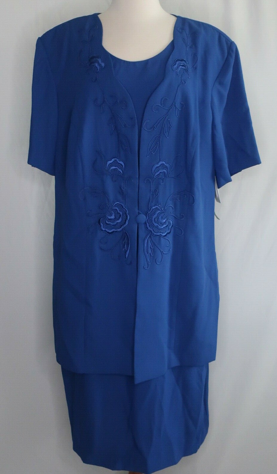 VTG NWT Studio I Blue Beaded Floral Stitch Evening Cocktail Dress Suit Sz 20
