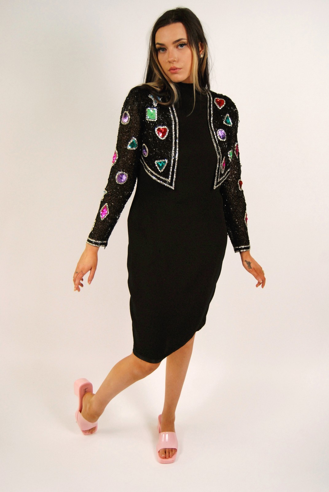 80s Bob Mackie beaded dress (M) vintage crystal sequin boutique wearable art