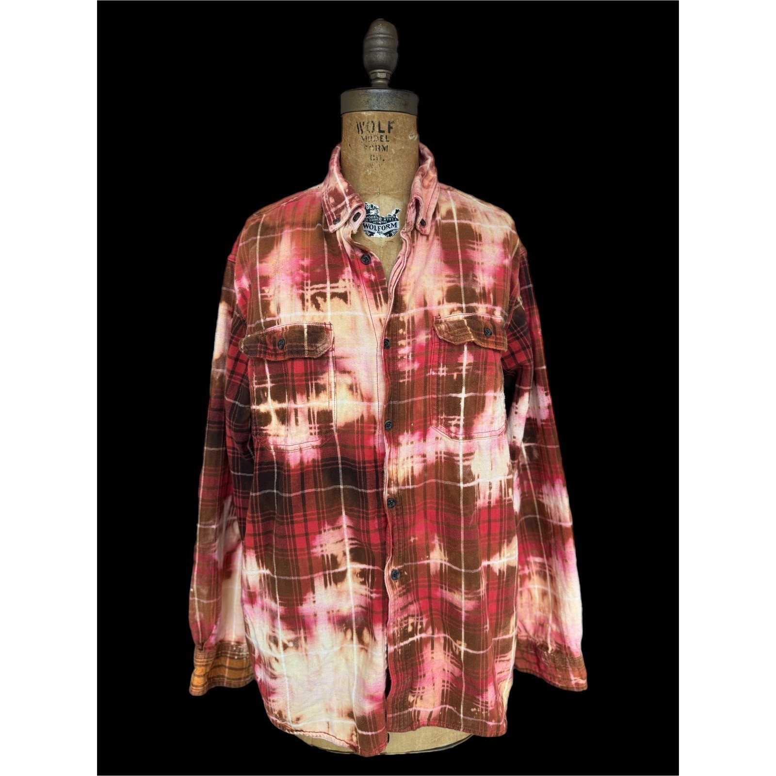 Vintage Butterfly Patch Bleached Flannel Shirt Upcycled Cotton Size Large