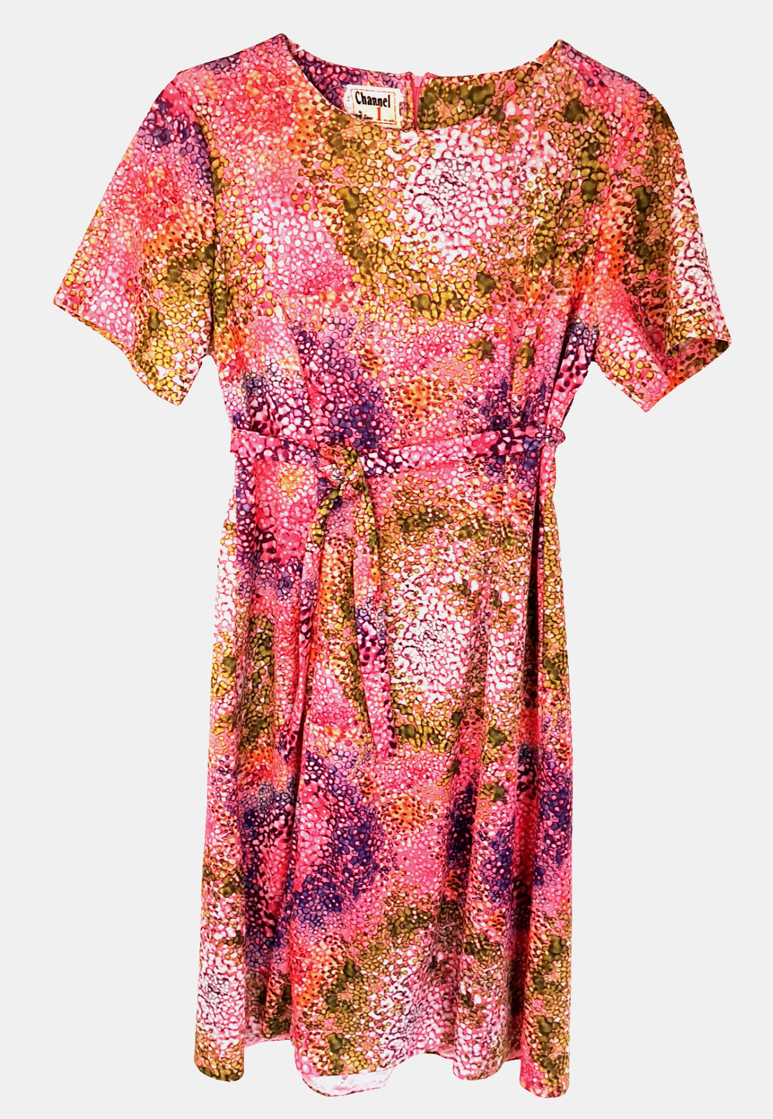 Vtg Channel 1 By Bill Sims Polyester Multicolor Dress Belt Abstract 1980s