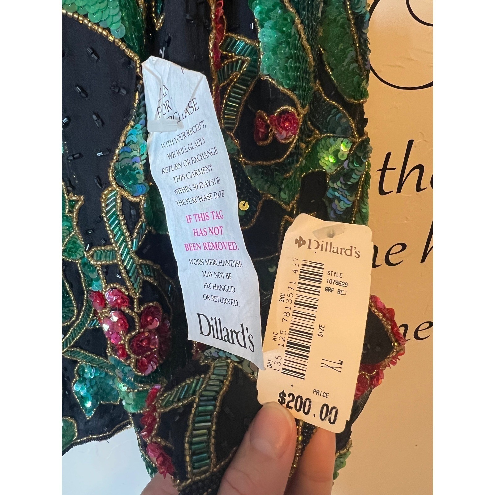 Niteline Della Roufogali Vintage 90s Sequin Holly Berry Silk Jacket NWT Holiday