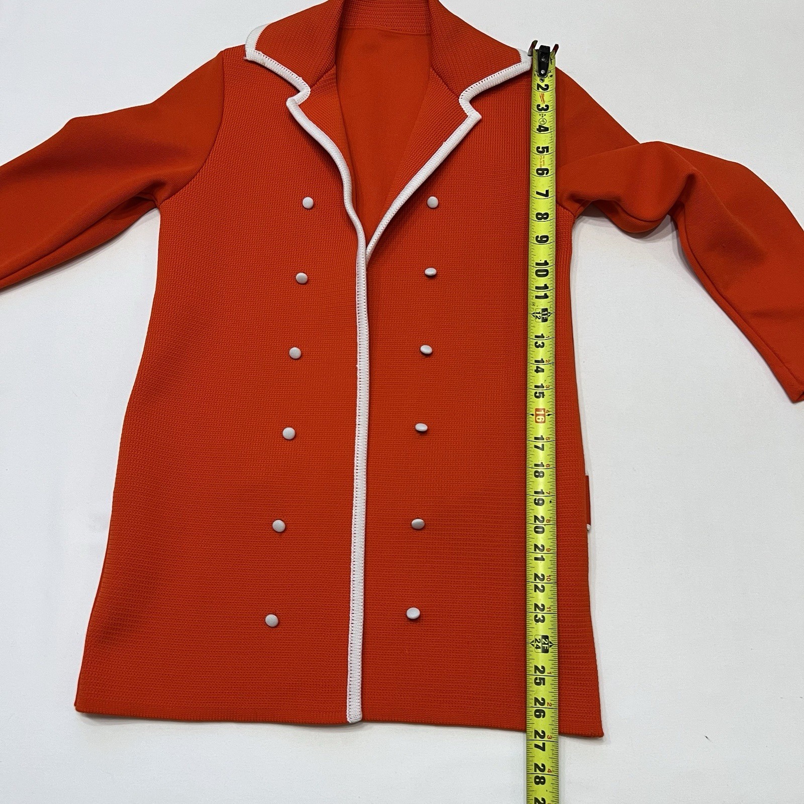 Vintage 60s Mod Red Coat Size XS Double Breasted White Trim Buttons Union Made
