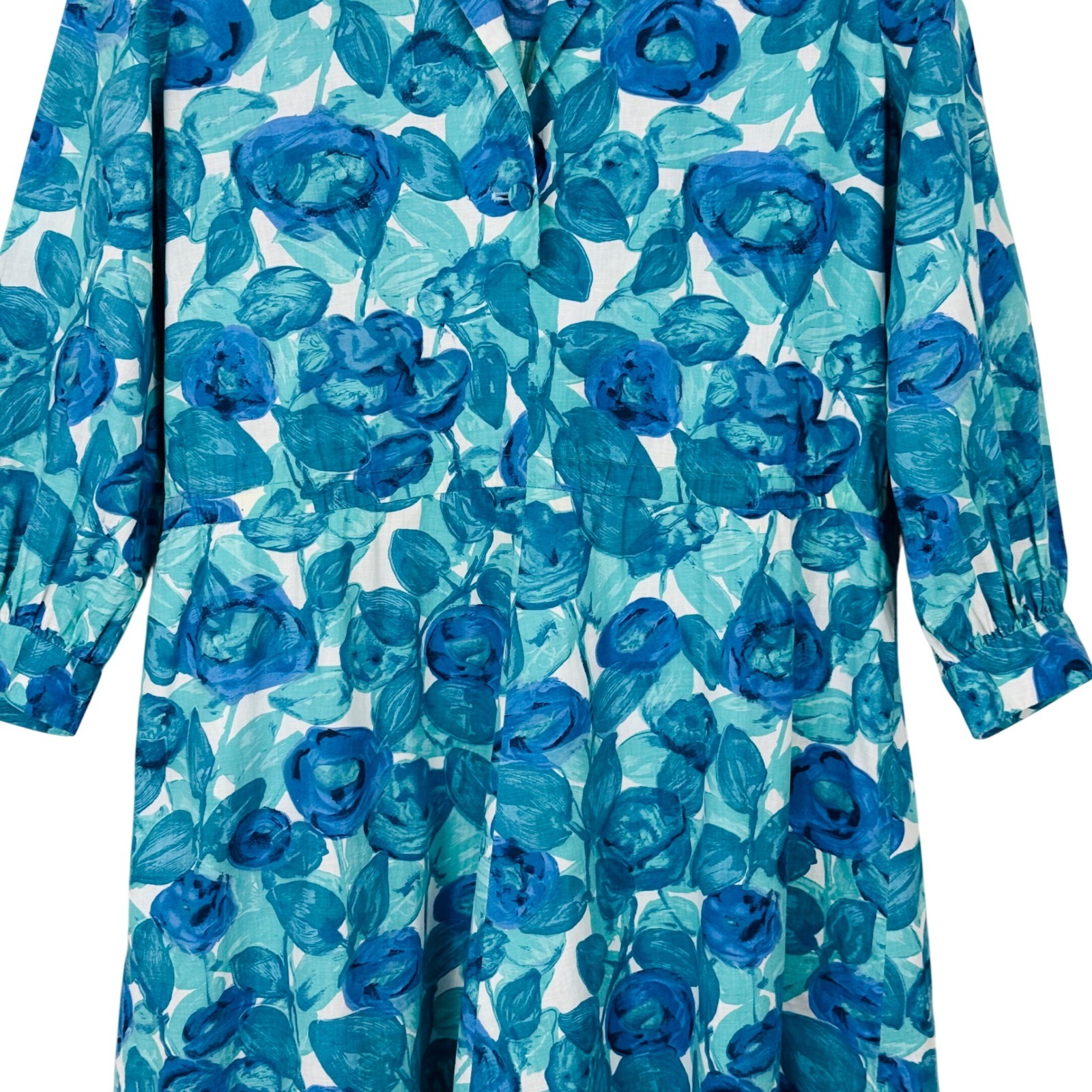 Vintage Floral 3/4 Sleeve A-Line Midi Day Dress Retro Mod 60s 70s Handmade