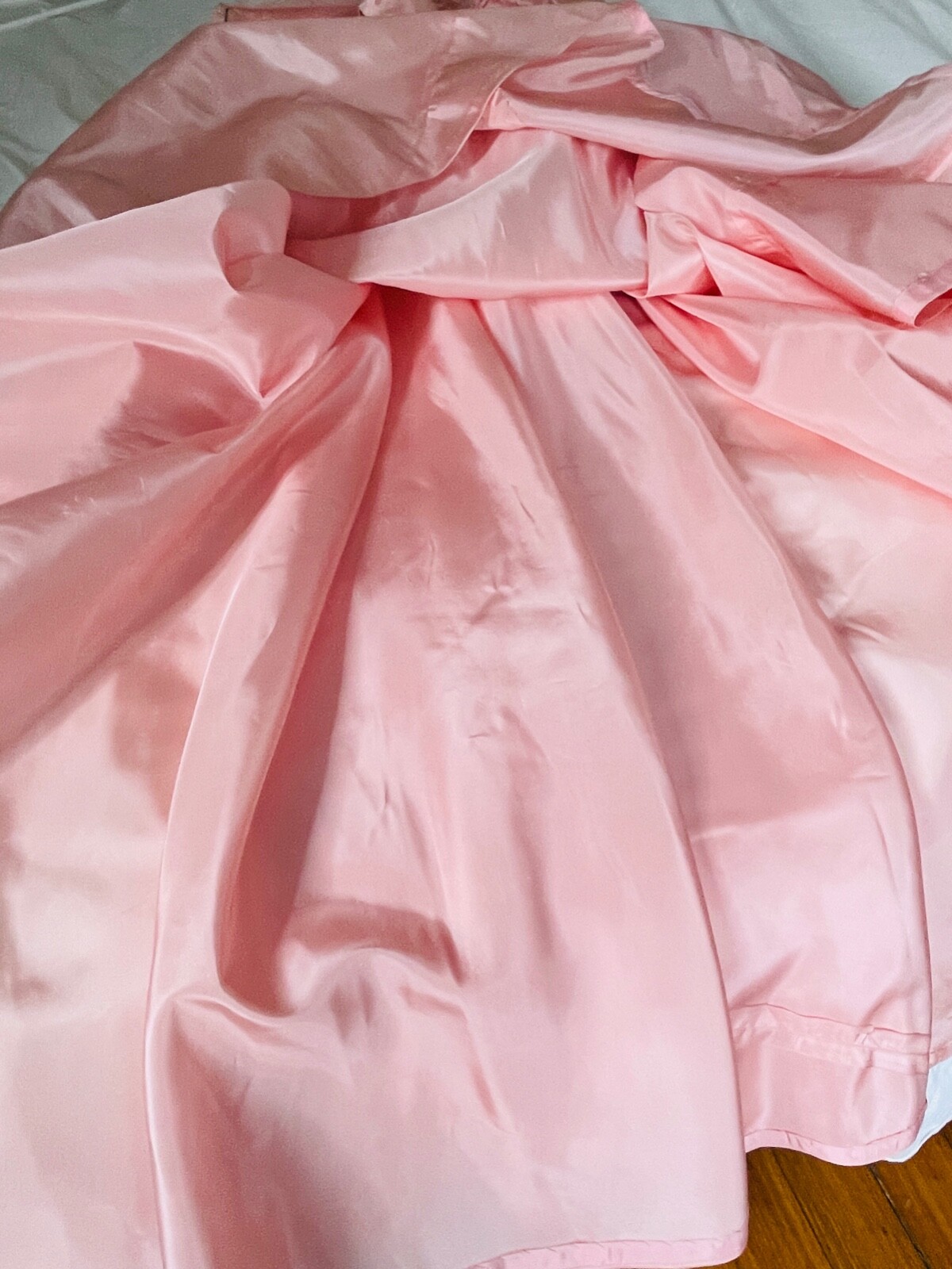 VTG 40’S-50’S PINK SATIN & TULLE UPPER BUTTON BACK PARTY MAXI DRESS GOWN*S/M