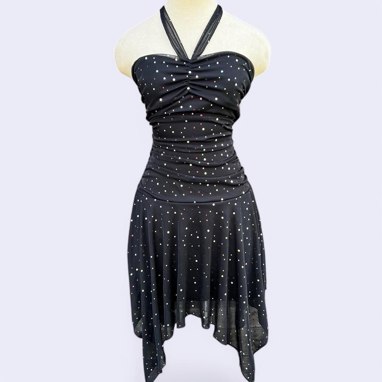 Vintage 90s Black Sequin Halter Dress By Taboo Size Medium