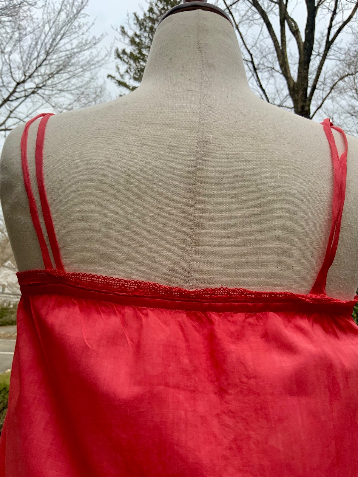 Edwardian Hand-Dyed Cotton Slip Dress | Restored Antique Lingerie with Appliqué