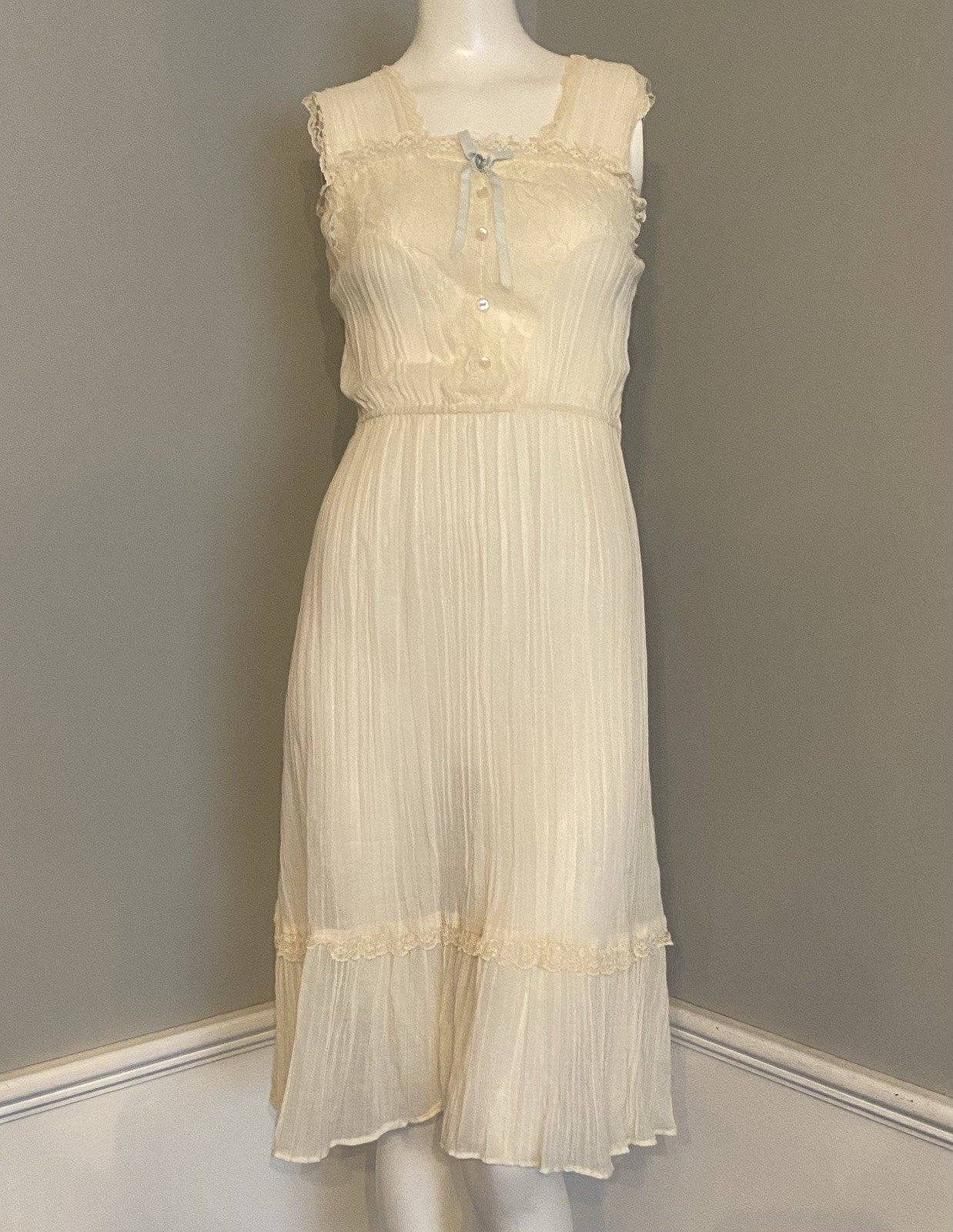 Vintage 1970s Semi Sheer Chiffon Prairie Boho Hippie Sundress California NWOT