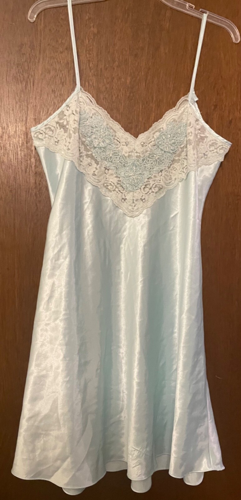 Vtg Inner Most Satin Light Blue W/Lace accent embroidered & Beads Lingerie Sz-