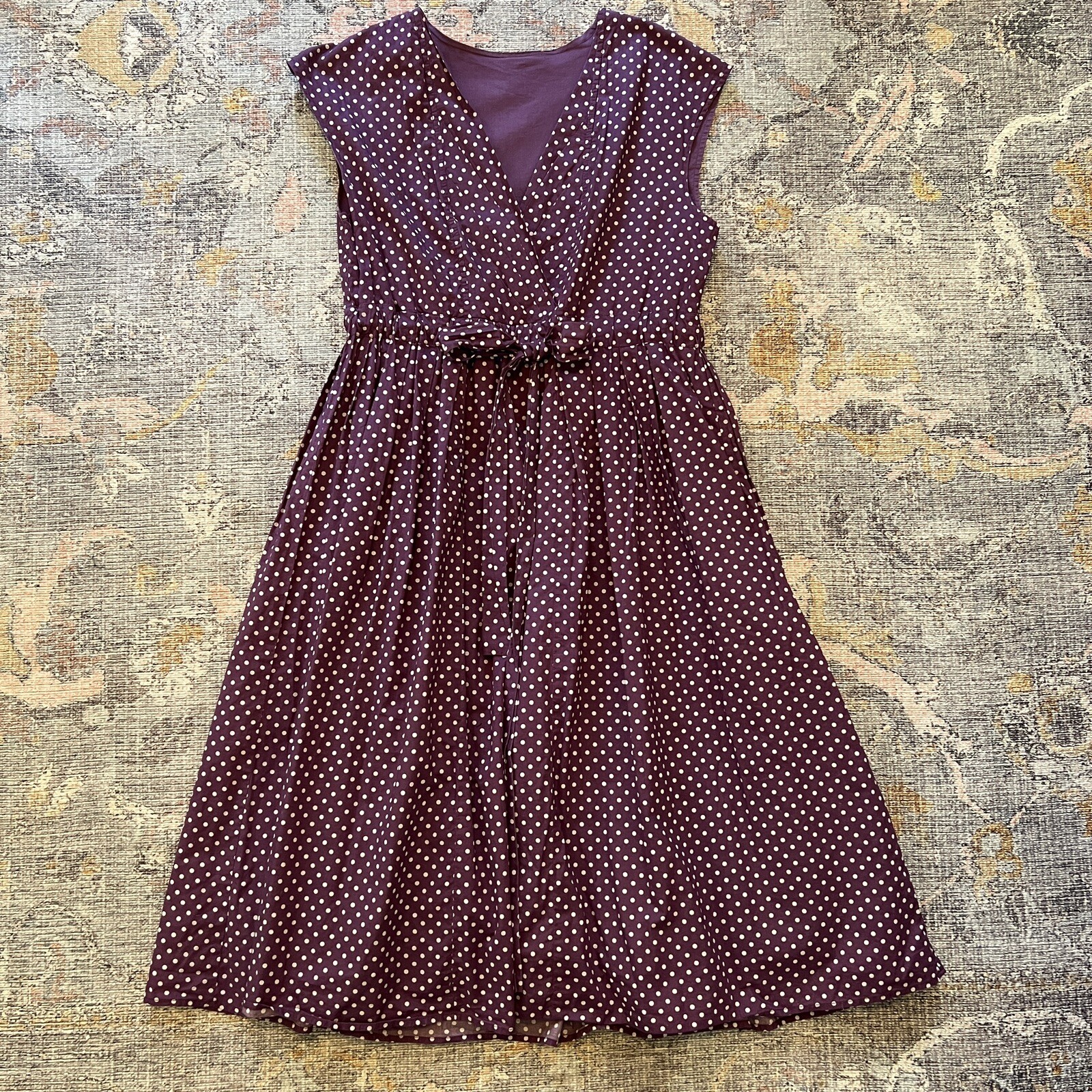 Vintage Retro Polka Dot Dress Purple Sleeveless Cottage Core Pin Up 6 Small