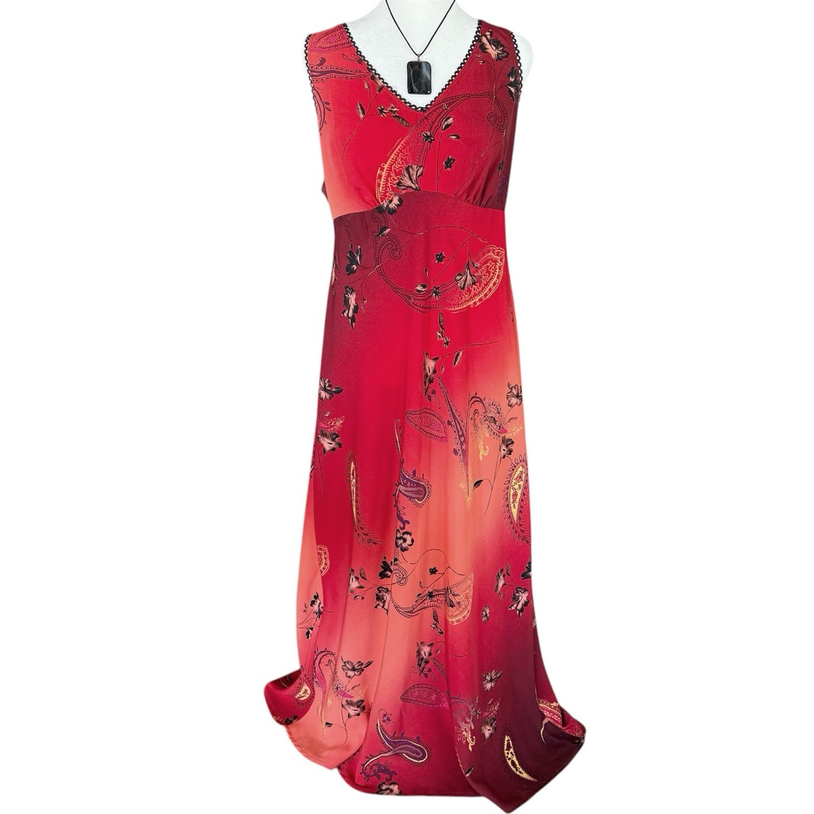 VTG Y2K Floral Slip Dress Sz Large 14 Fairy Whimsigoth Paisley Grunge Maxi
