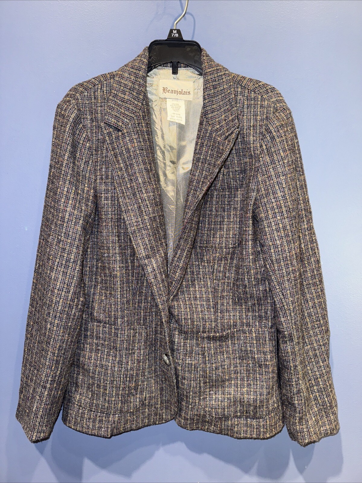 Small Wool Blend Blazer, Lined, Tweed Tailored Beaujolais
