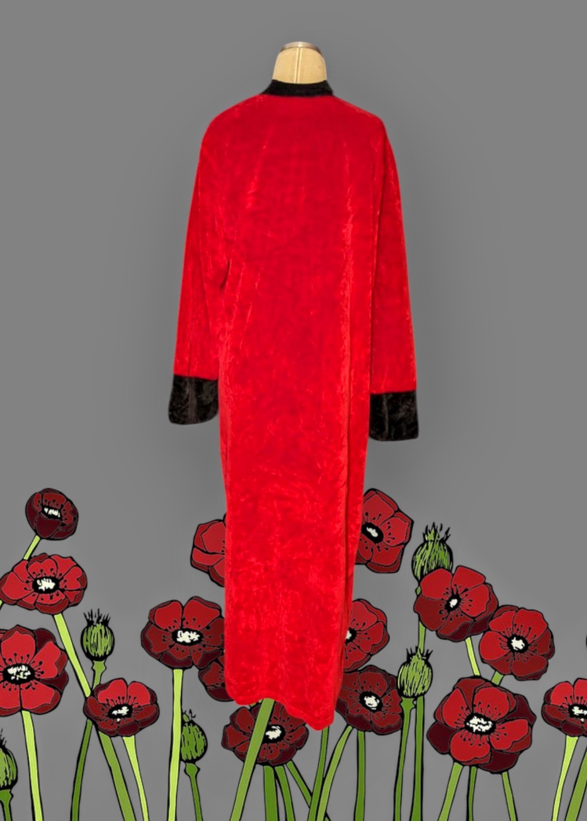 ENCHANTED Red Black LOUNGE Robe House Coat Nightgown 2-WAY ZIP Women’s S/M