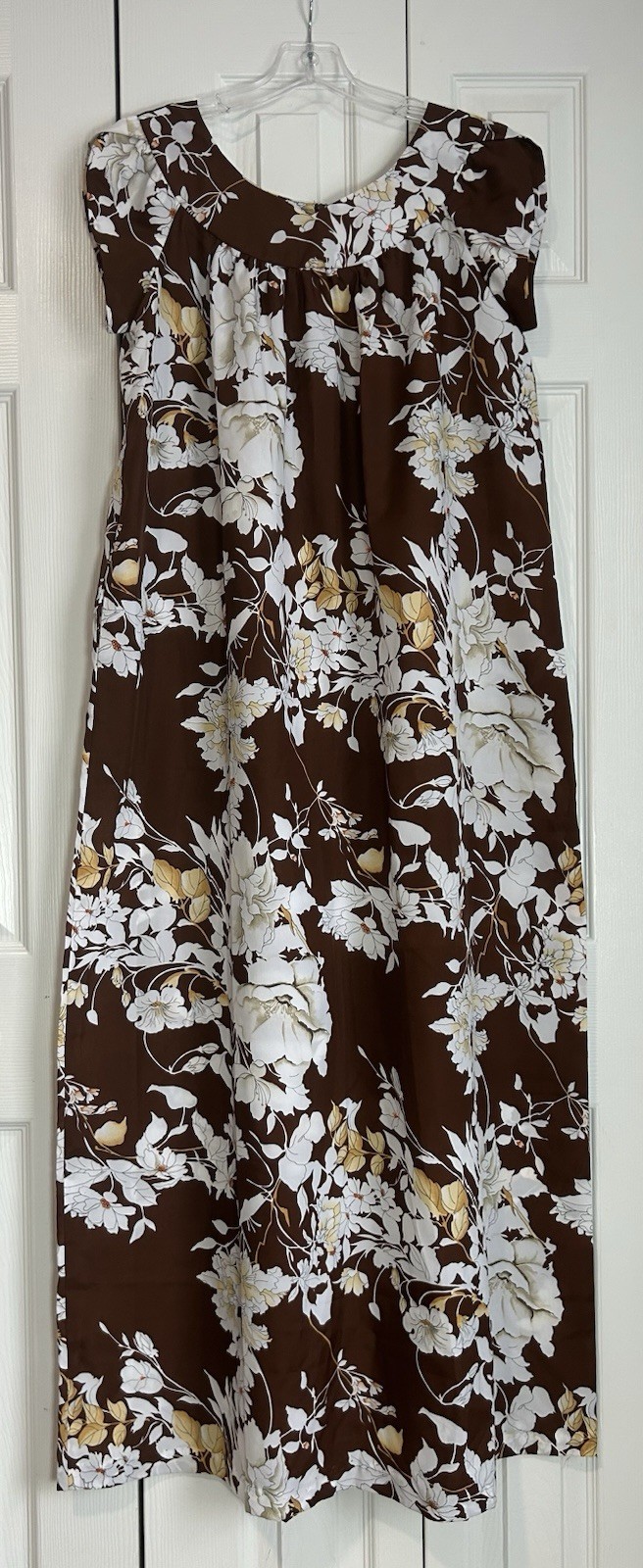 Vintage Sears Hawaiian Fashions Polyester Muumuu 70s Brown Floral Size 10 M