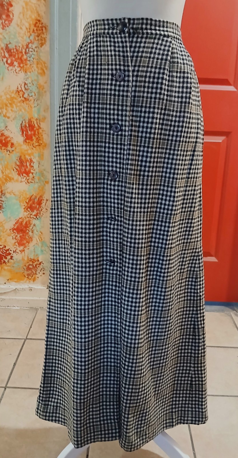 Vtg 1980s Pendleton Plaid All Wool Fitted Buttoned Front Maxi Skirt S