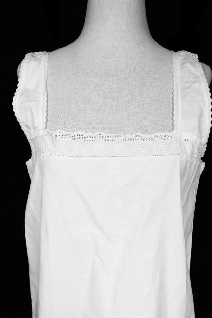 Antique Initialed 1920’s French White Cotton Slip/Night Gown Size Med Exc Cond