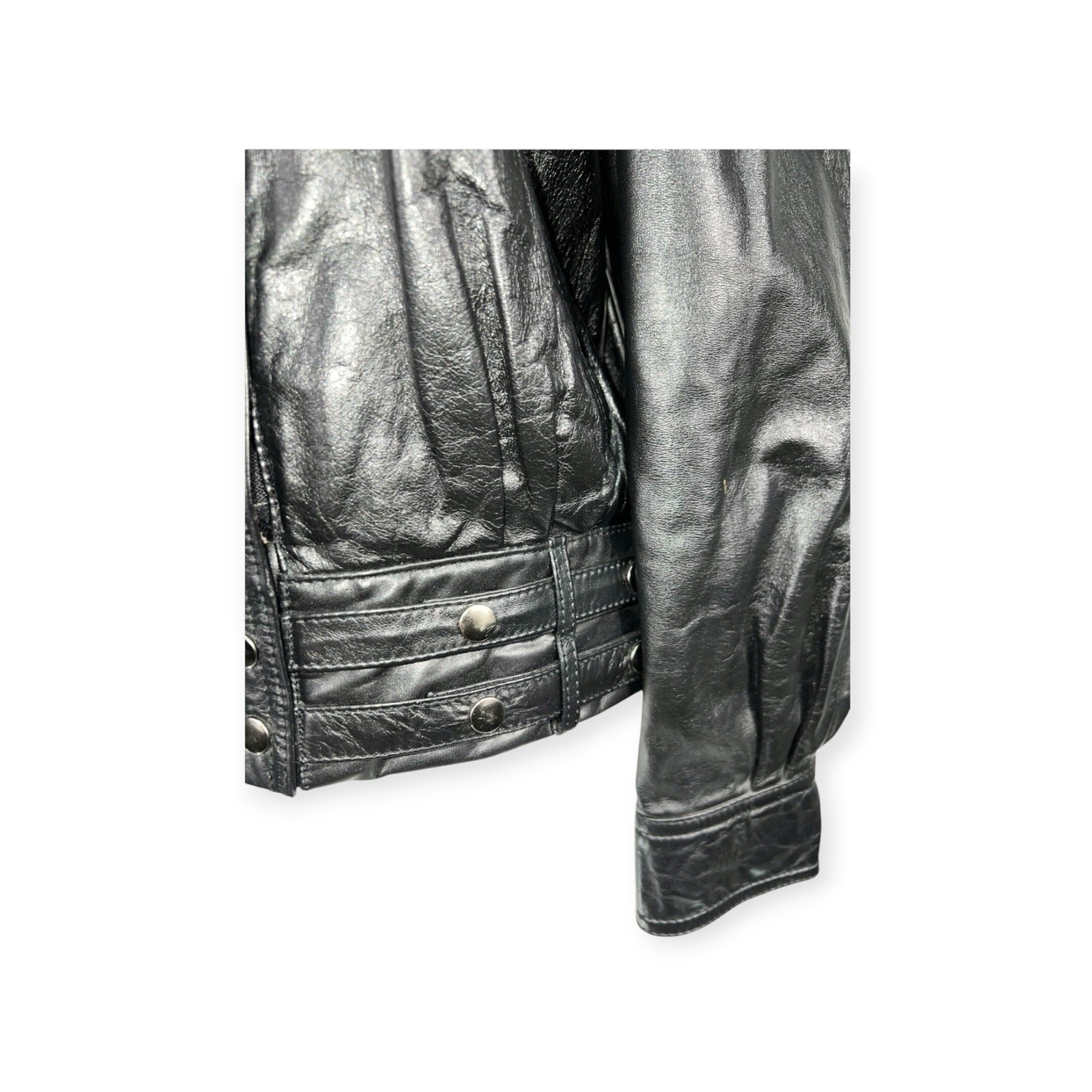 VTG 80s NEW WAVE LEATHER THRILLER JACKET PUNK ROCK GOTH HALLOWEEN BIKER EDGY EMO