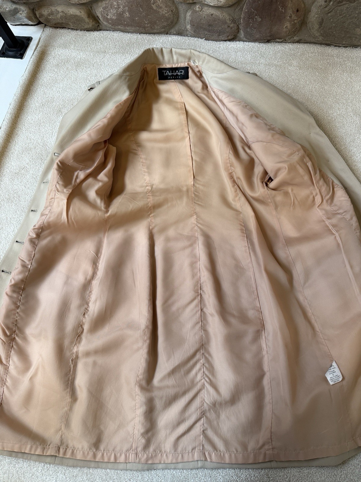 Vintage 1992 Tahari Petite Wool Beige Gabardine Coat dress Sz 8 Fully Lined READ