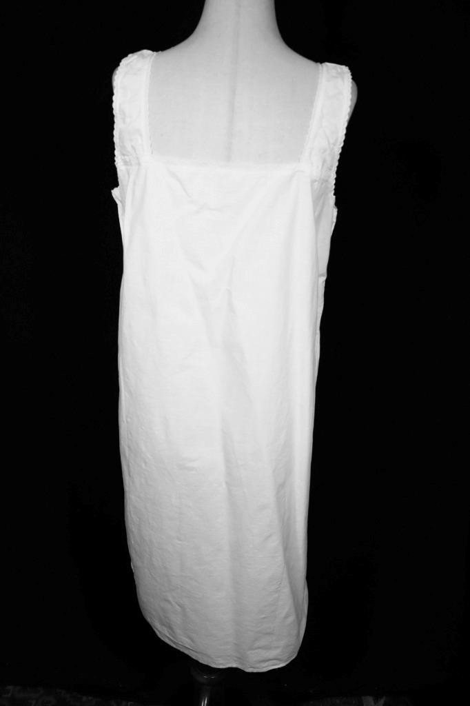 Antique Initialed 1920’s French White Cotton Slip/Night Gown Size Med Exc Cond