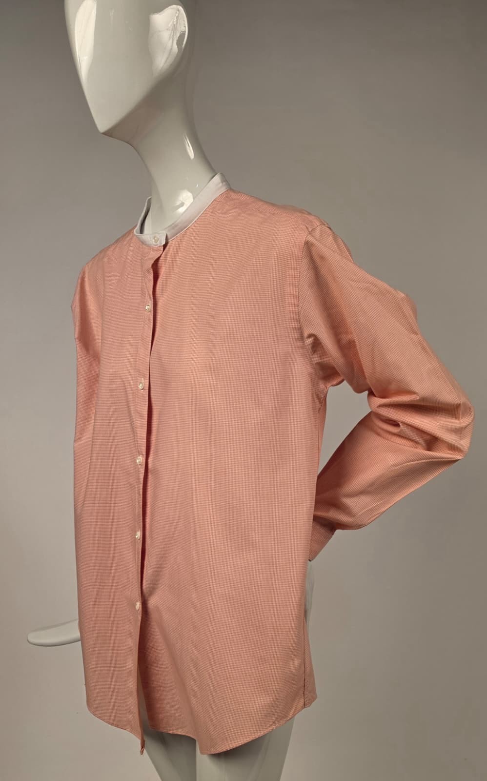 VINTAGE EARLY 1980’S PEACH CHECK COTTON SHIRT W WHITE BAND COLLAR