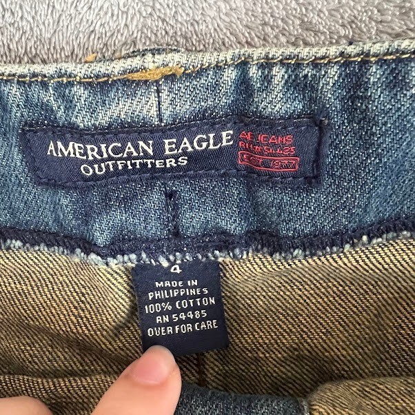 Vintage Y2K American Eagle Denim Mini Skirt Womens 4 Patina Fade Grunge