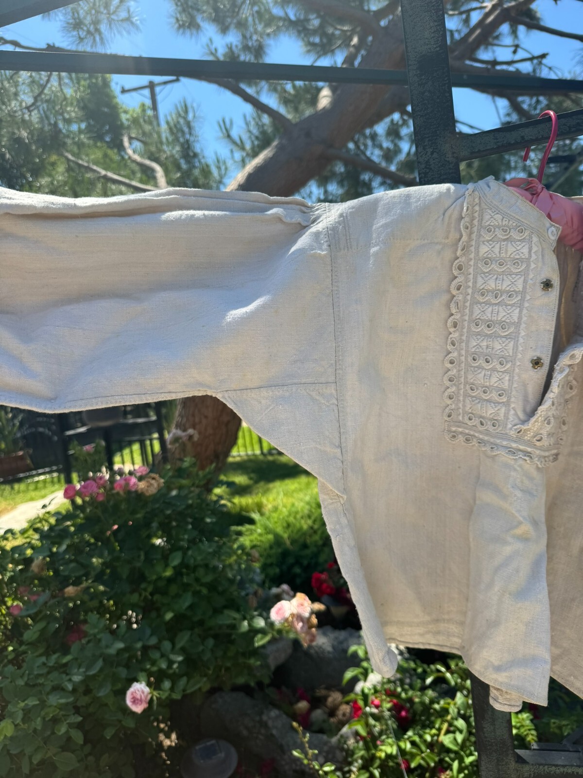 Beautiful Heavy Homespun Linen Czechoslovakian 19thc Antique Blouse