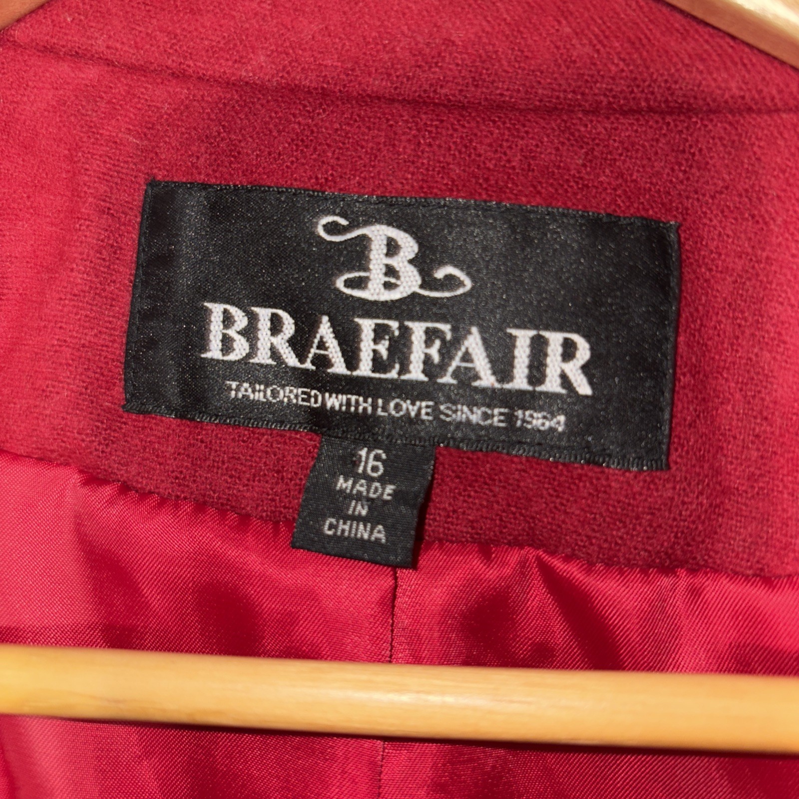 Braefair Women’s Red Wool Blend Long Swing Coat Pockets Lined Nwot Size 16