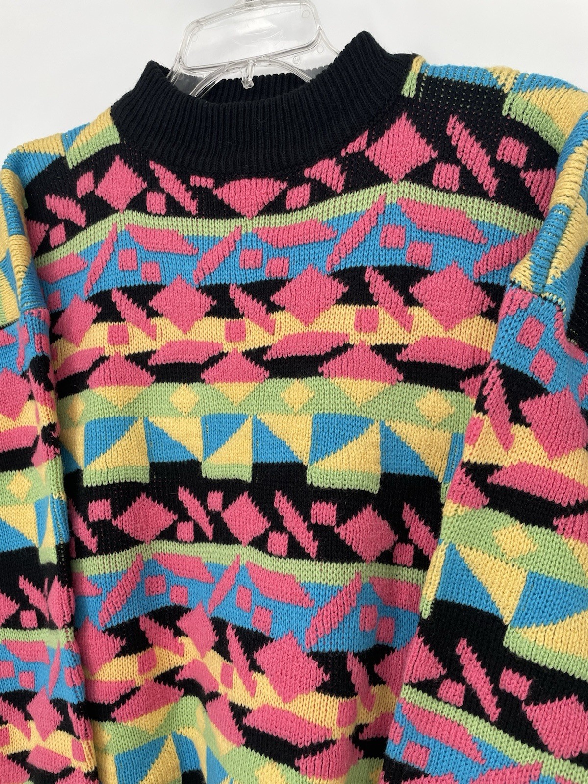 VTG 1980s Rainbow Geometric Oversized Slouchy Retro Mock Neck Knit Sweater med