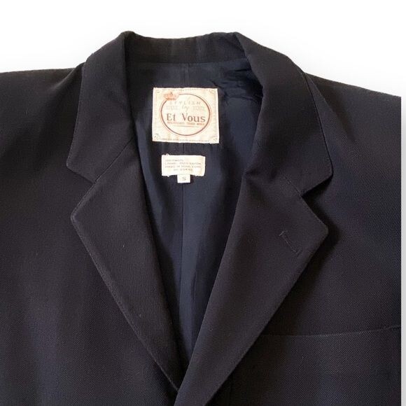 Vintage Et Vous (Paris) Navy Blue Wool Jacket, Size Unisex S, From 90s