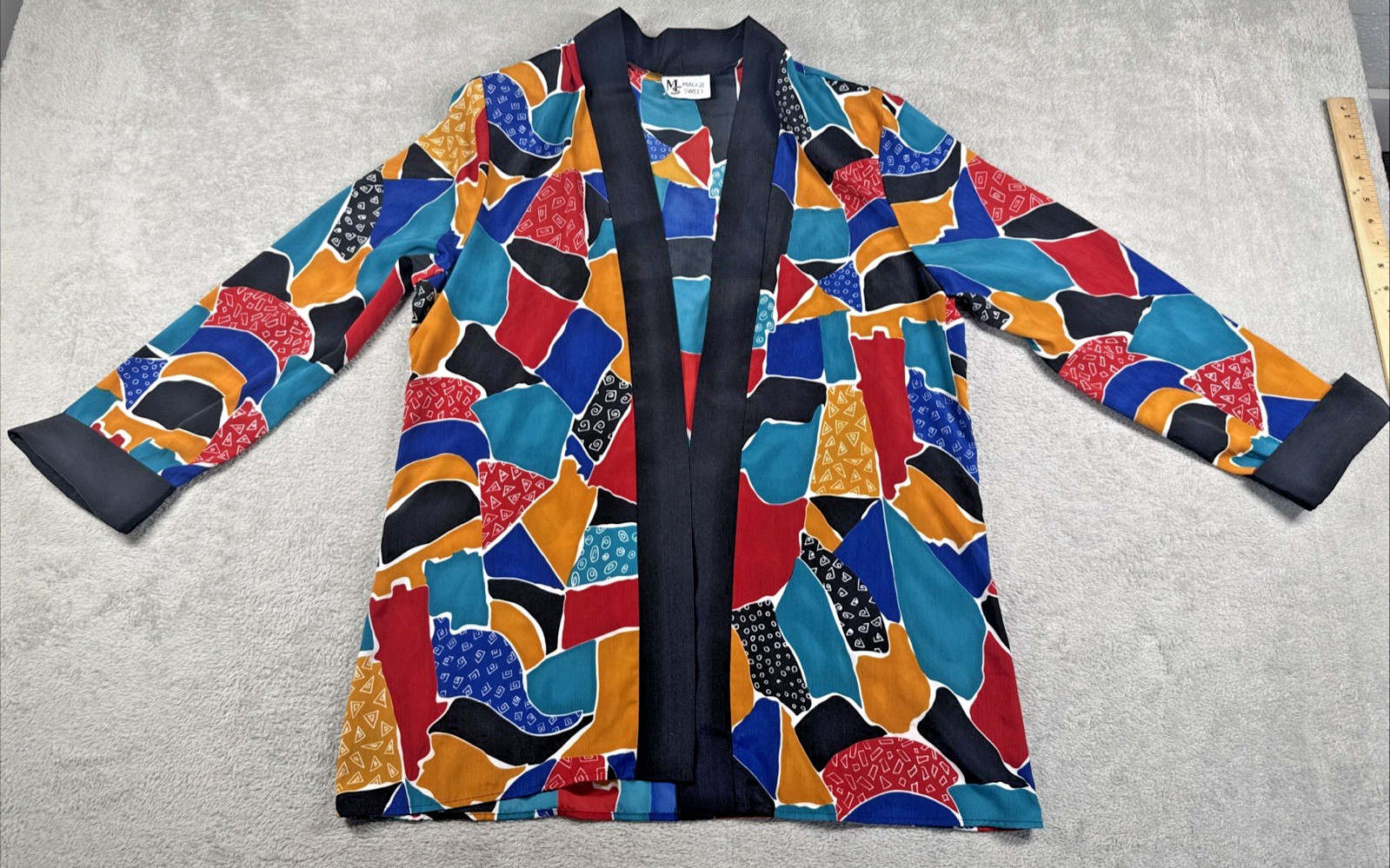 Vintage 80s/90s Maggie Sweet Open-Front Geometric Print Kimono Cardigan Large