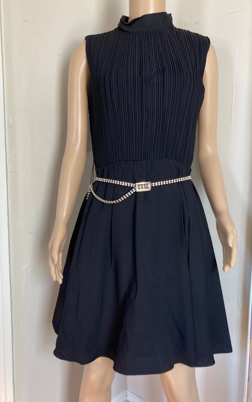 Vintage 60s Mod GoGo Cocktail Party Black Pleated Mini Dress Size Small/XS