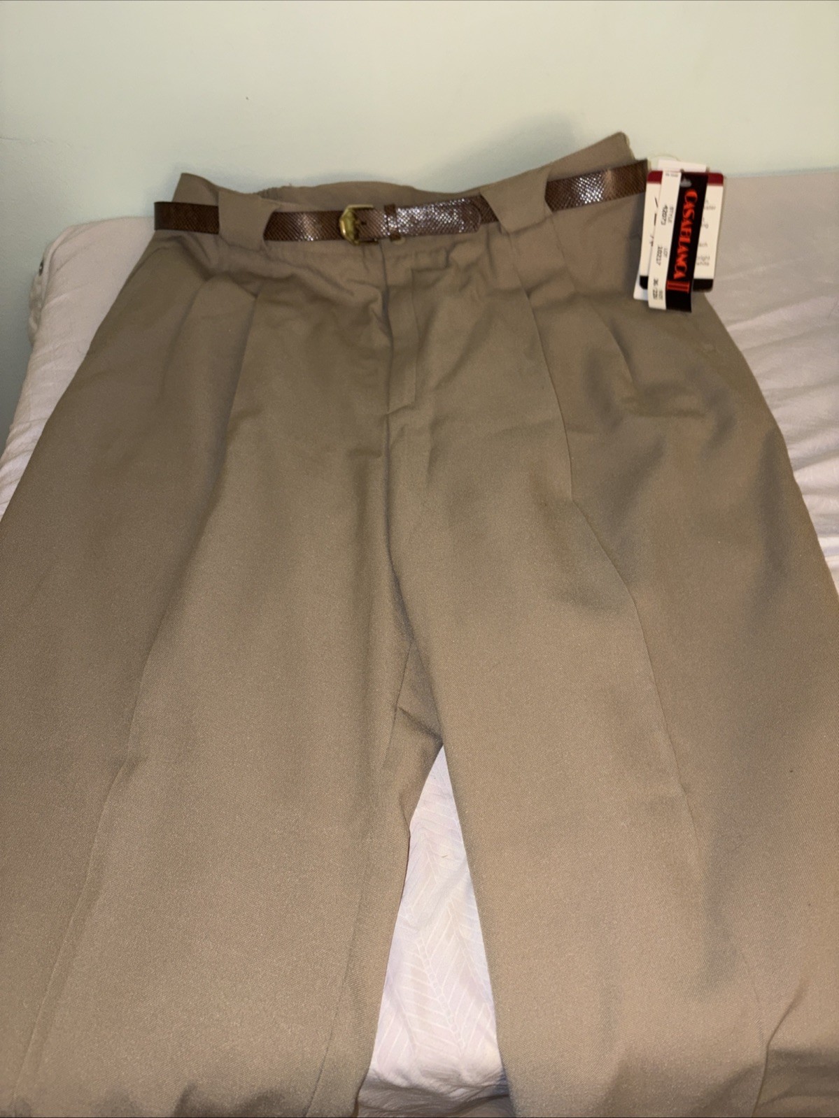 Casablanca II Women’s Dress Pants 12P Petite Taupe Elastic Waist Belt NWT