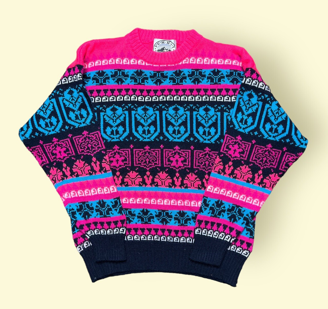 Vintage 1990s Sweater Summit County Women’s Medium Pink Colorful Vtg 90s