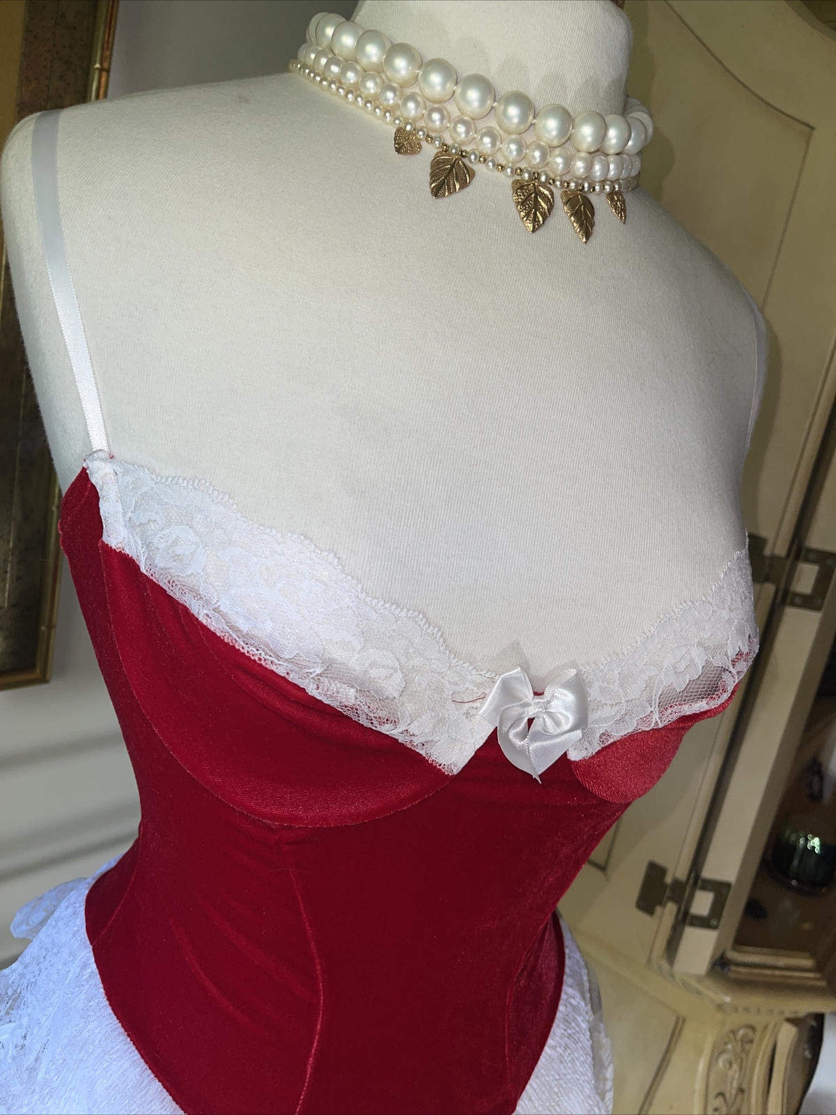 Diva FARIS Bustier NIGHTGOWN Lingerie Dress LACE M L RED babydoll SEXY 90’s Rare