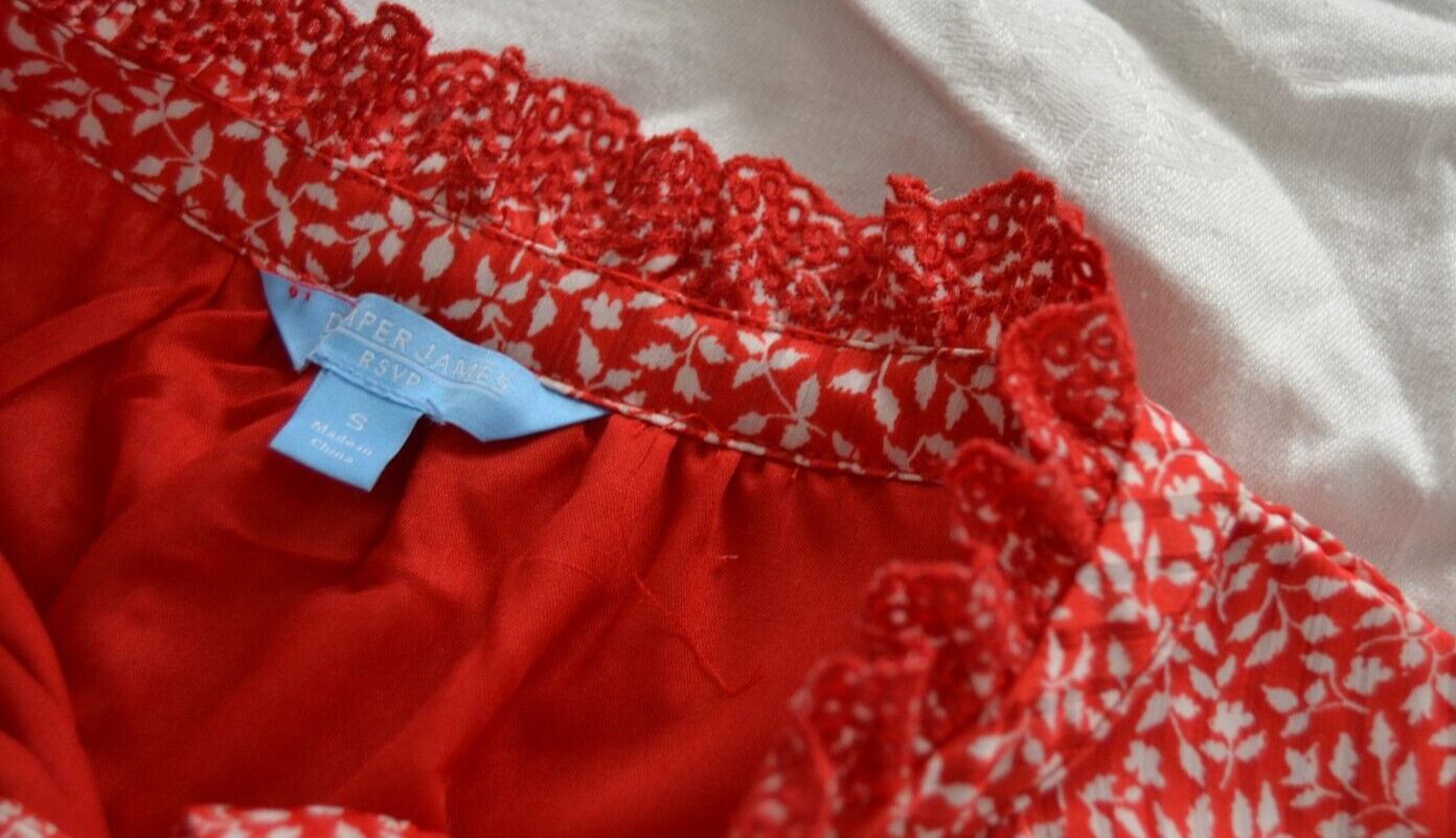 DRAPER JAMES Button Front Shirt Dress RED/CREAM Size S Vintage Fully Lined NWT
