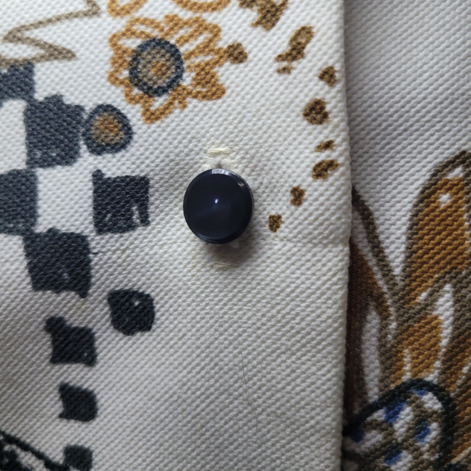 Lanie J Vintage Bird Checkerboard Print Button Up Blouse White Multi 70s Retro