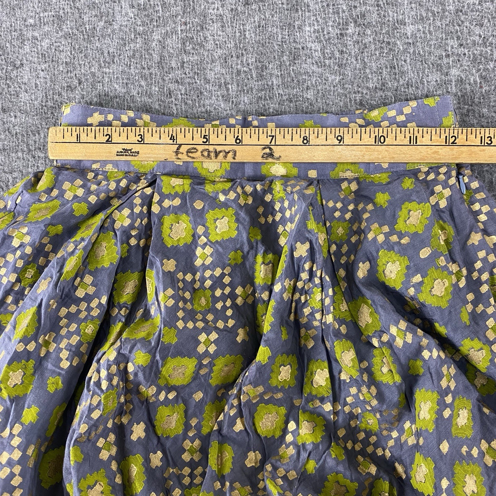 Vintage 50s Brocade Circle Skirt Floral Metallic Blue Green Full Sweep S/M
