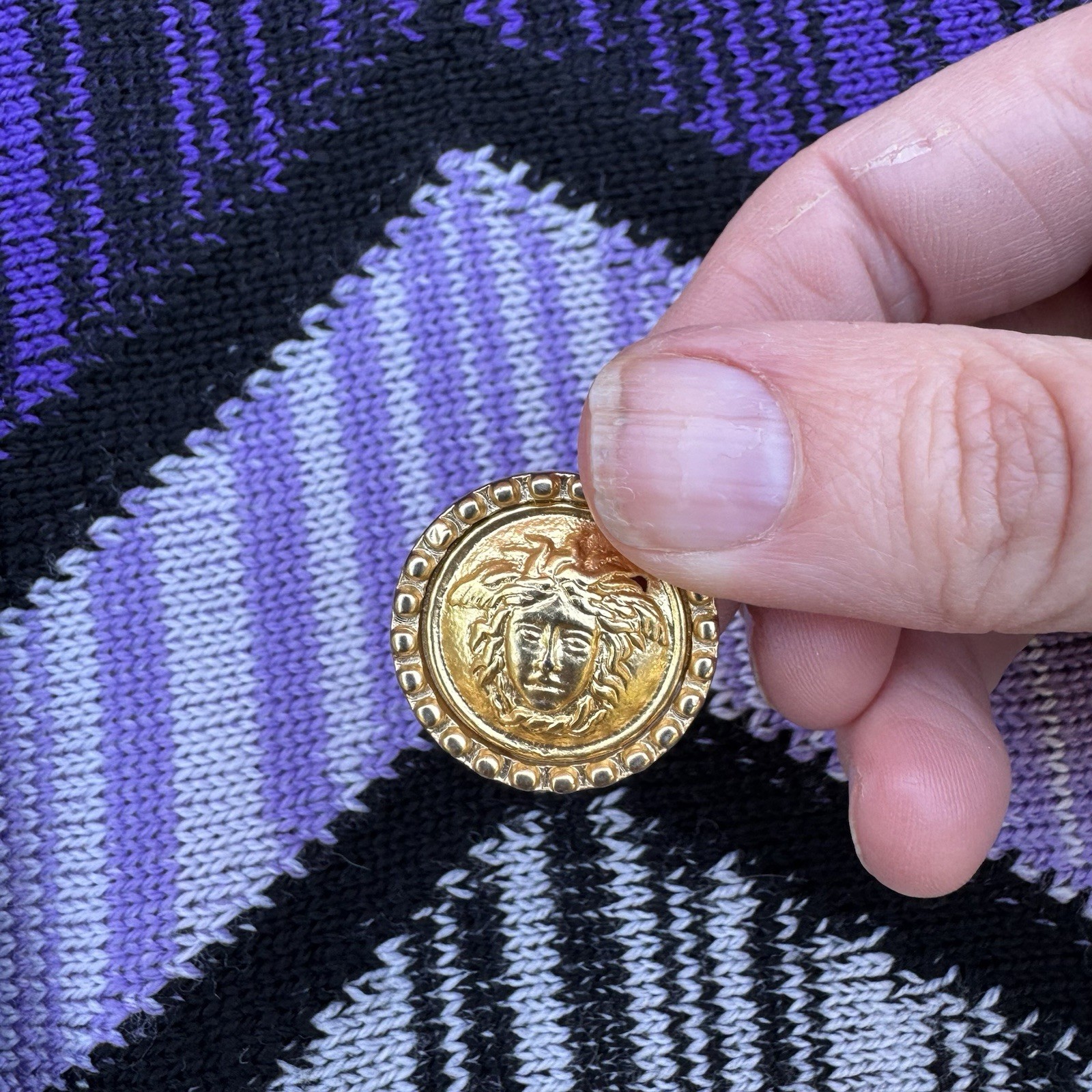 VTG 90s Gianni Versace Virgin Wool Cardigan Sweater Colorful Gold Buttons S READ