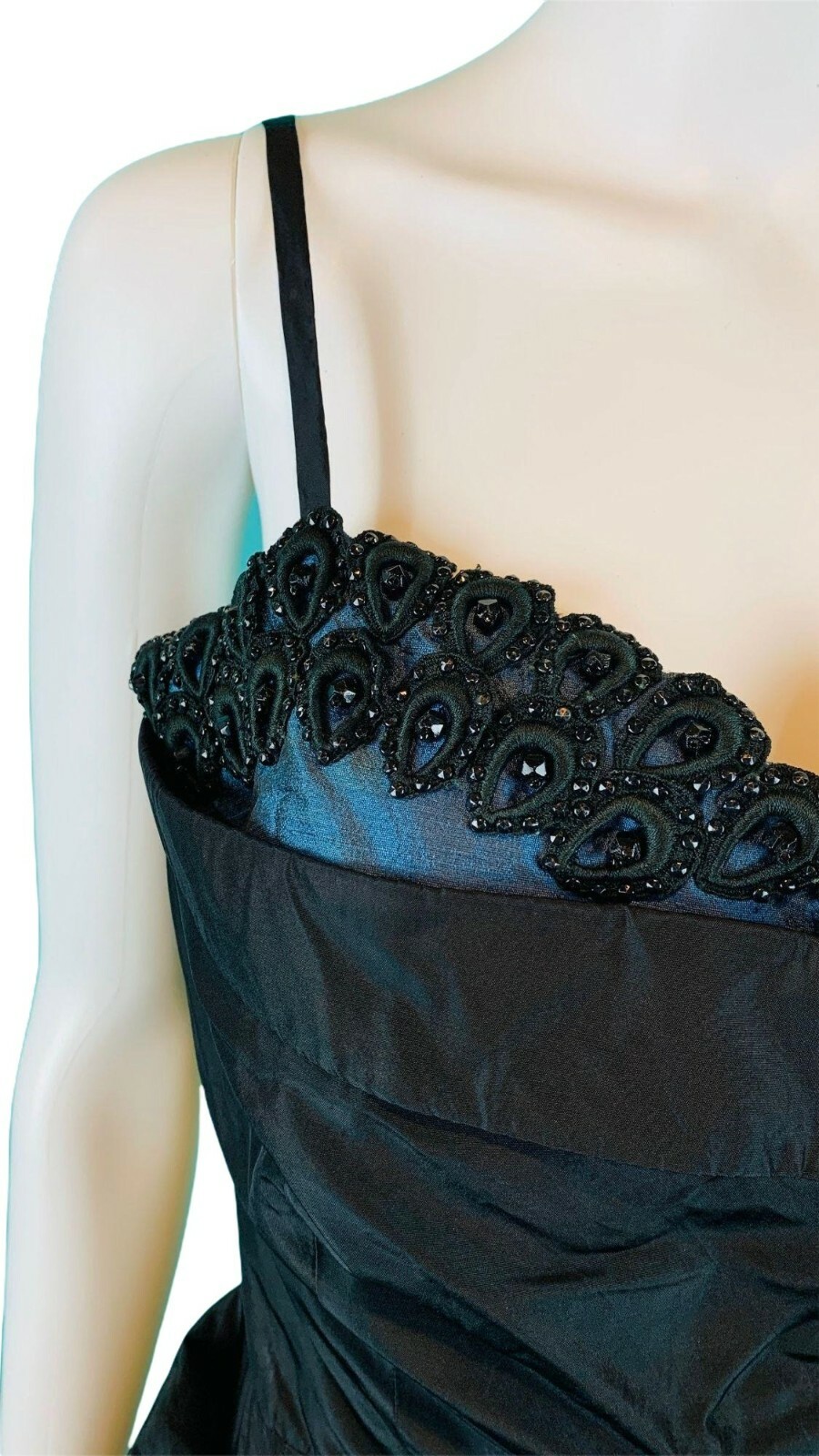 Vintage 1950s Sarong Wiggle Dress Cocktail Black Blue Old Hollywood W 28″