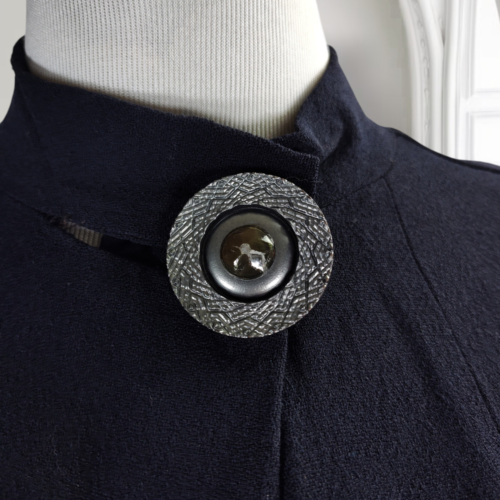 Vintage 1940s Midnight Blue Wool Crepe Gothic Cape Cloak Arm Slits Dark Academia