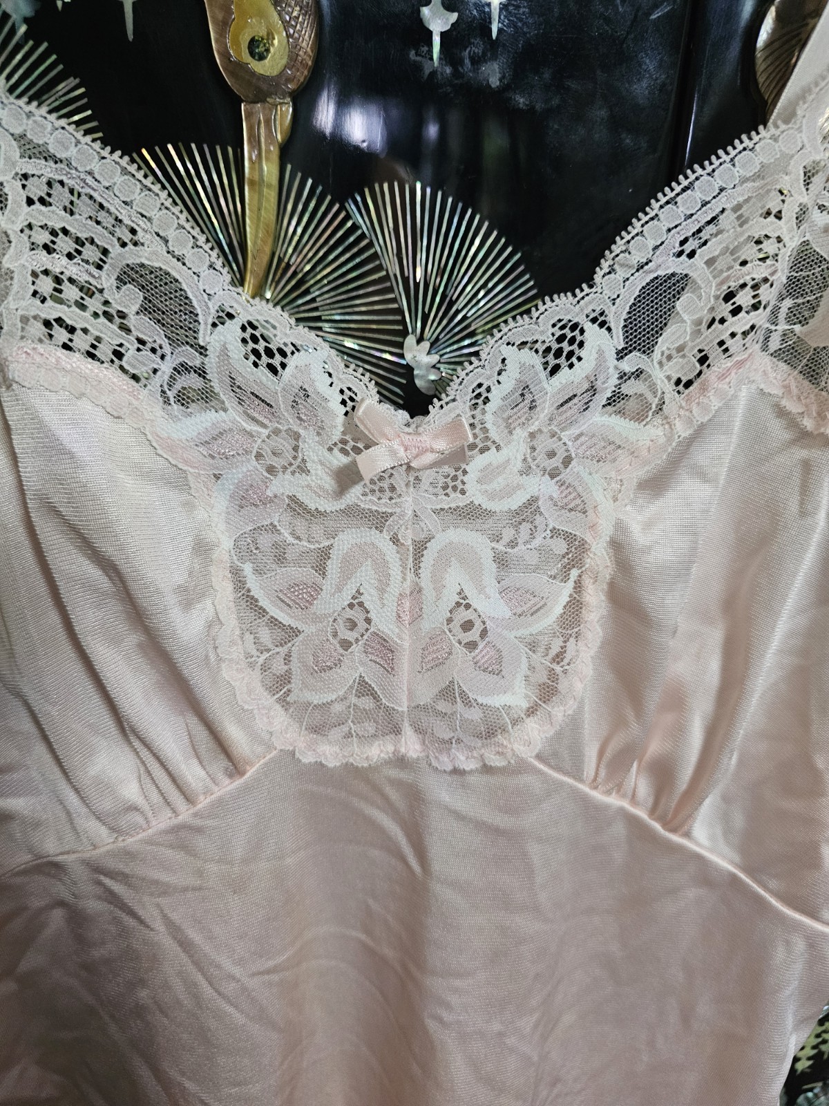 Vintage Ashley Taylor Pink Satin Nylon Lace Camisole USA Small 34 Slip Dress