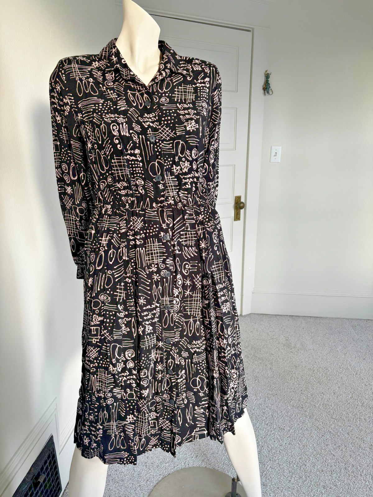 90s Squiggle Button Down Dress Petites By Willi Size 14 100% Rayon