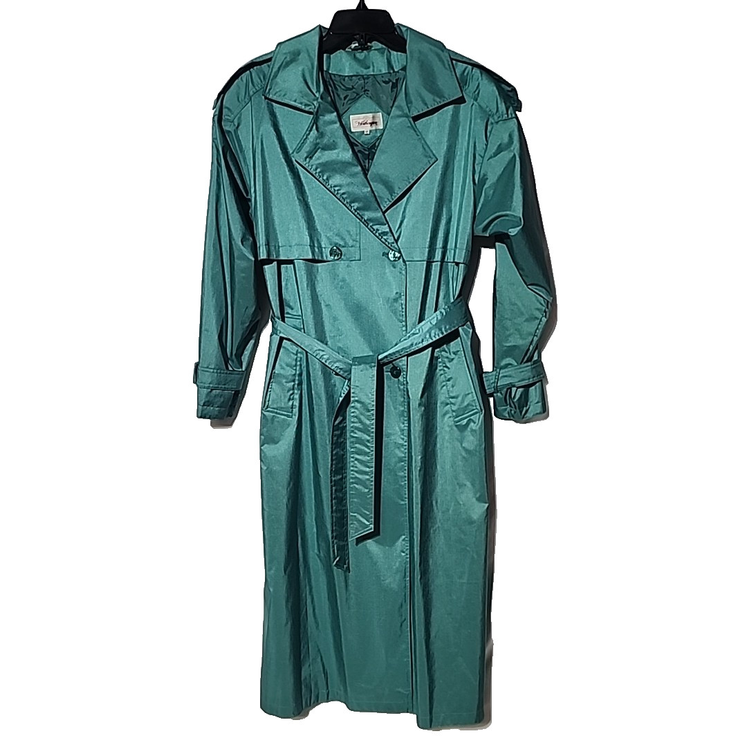 Worthington Trench Coat Belted Double Breasted Green Shimmer Vintage Women’s 12
