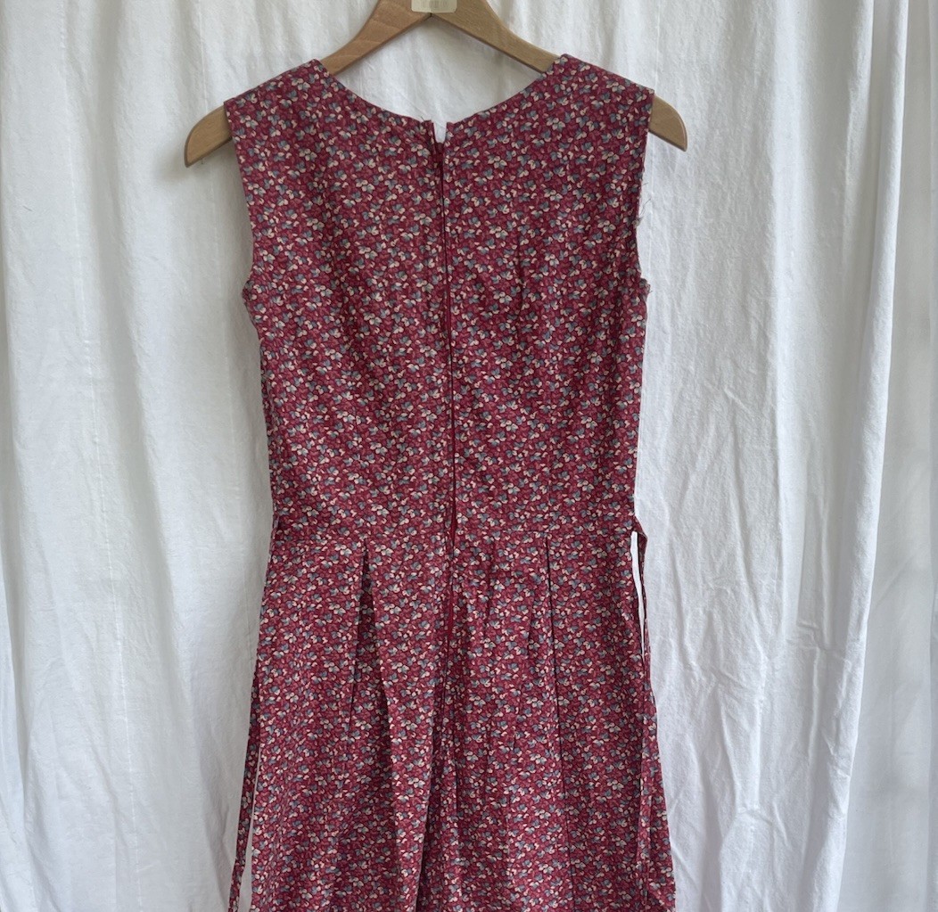 Handmade Vintage Red Floral Dress Cottage Prarie Country Trad Farm Wife S/M