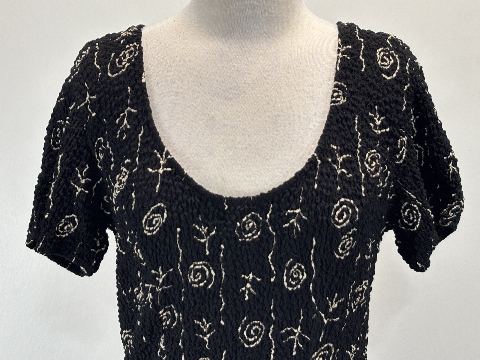 Vtg Pipe Dreams Maxi Dress Women’s L Black Smocked 90s Palm Springs USA